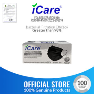 iCare REF287 Disposable Face Mask ( Type II For Medical Use) with Comfortable Elastic Earloop and Embedded Nose Clip Design